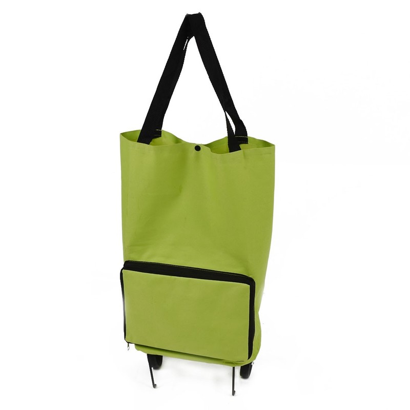 Polyester Portable Handy Foldable Bag Wheel Cart Trolley Green gallery