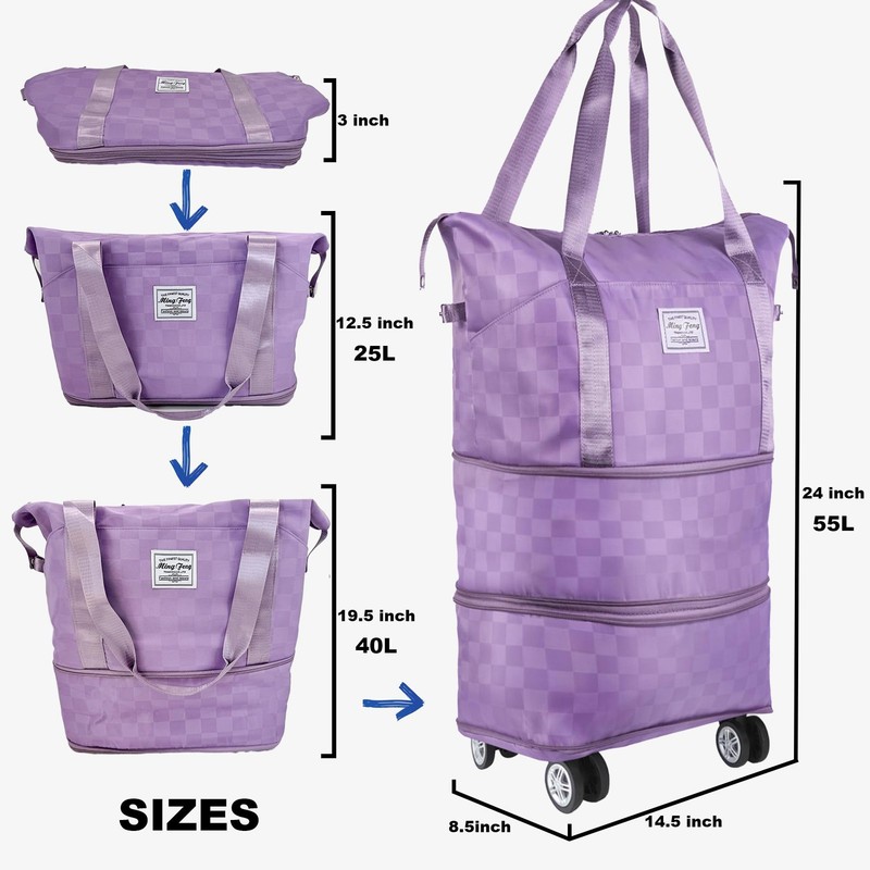 Expandable foldable duffel bag suitcase, detachable rolling wheels,carry-on l... gallery