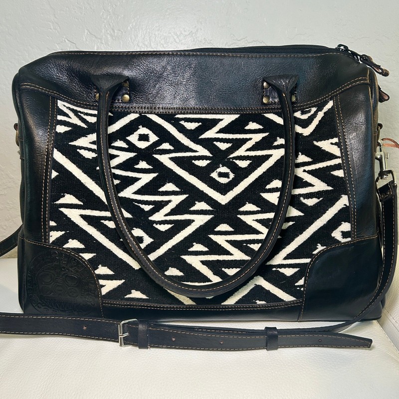Leather Wool Aztec Weekender Duffel Bag | Boho Peruvian Tribal Travel Bag