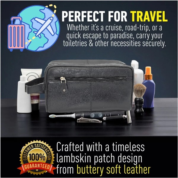 Black Leather Travel Toiletry Bag Zipper Case Organizer Shaving Portable Dopp gallery