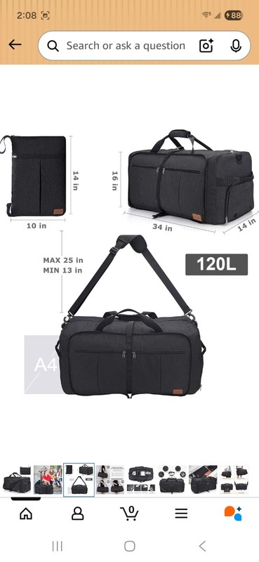 120L Foldable Collapsible Waterproof Duffel Bag for Men and Women with Shoe Com gallery
