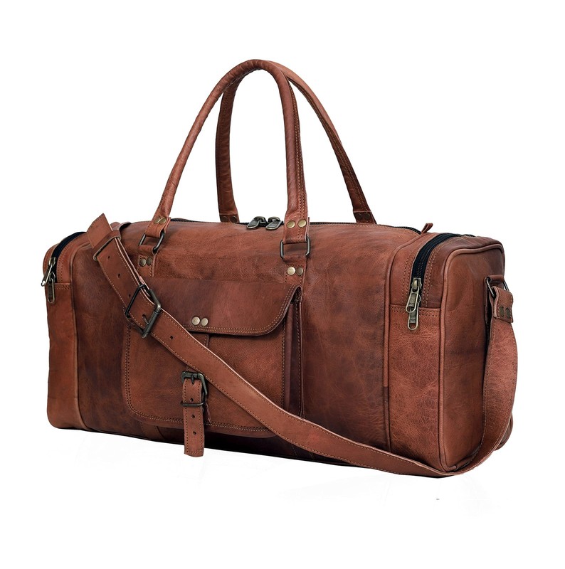 24 Inch Large Leather Duffel Travel Duffle Gym Sports Overnight Weekender Bag... gallery