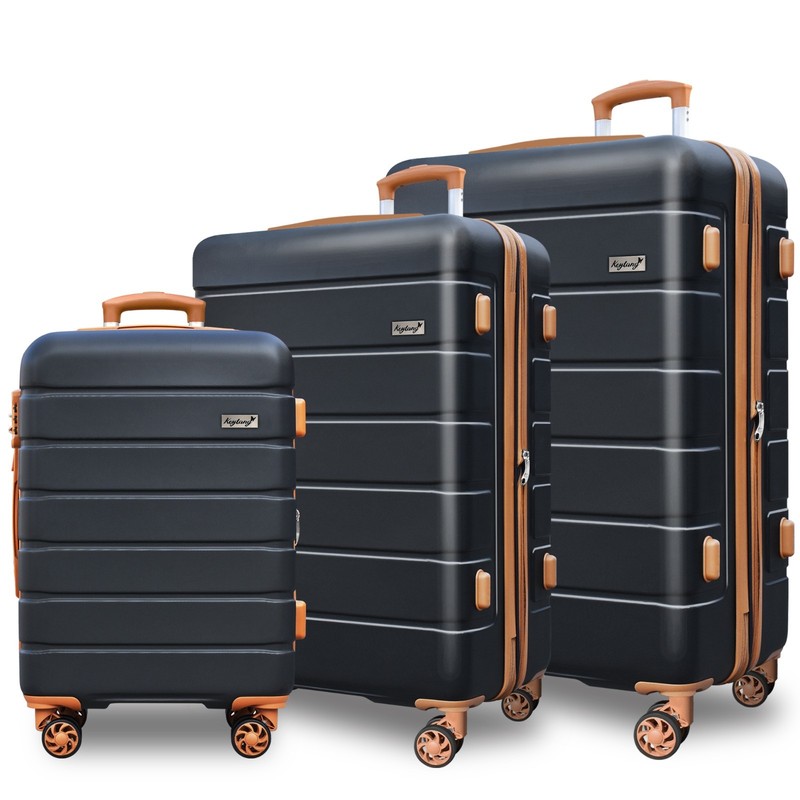 Keytang Explorer Lightweight Hardside Luggage,3 Piece Set（20/24/28）,Black Brown
