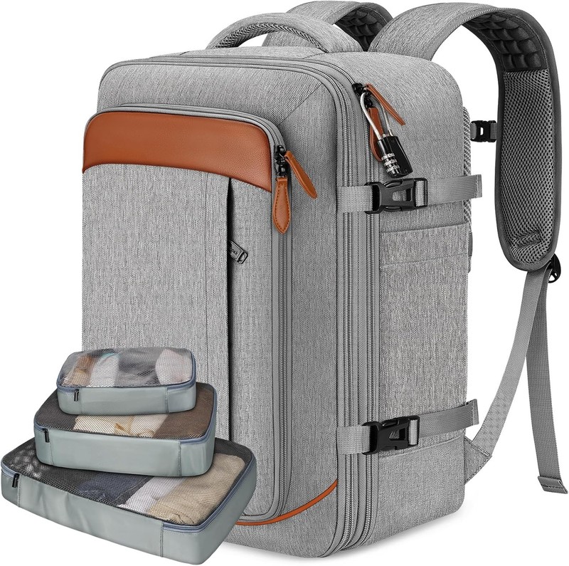 Carry on Backpack, Flight Approved 18x14x8 Travel Backpack with 3 Packing Grey