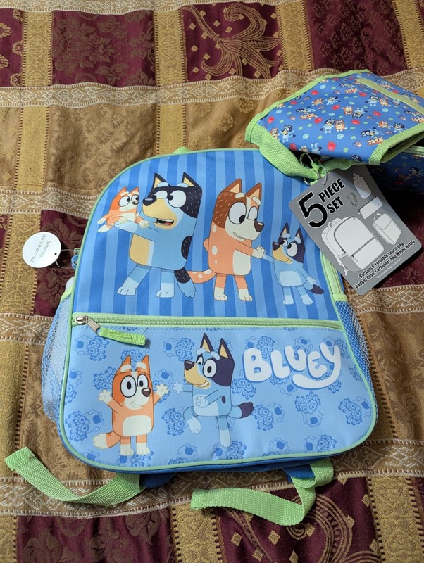 Bluey Kids 5 Piece Backpack Set Lunch Bag Water Bottle Accessory Innovations