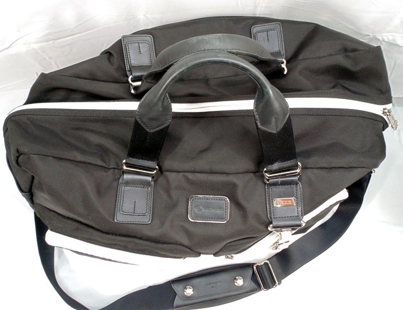 Tumi Lexus Weekender Duffle Tote Bag Black Nylon White Stitching Limited Edition gallery