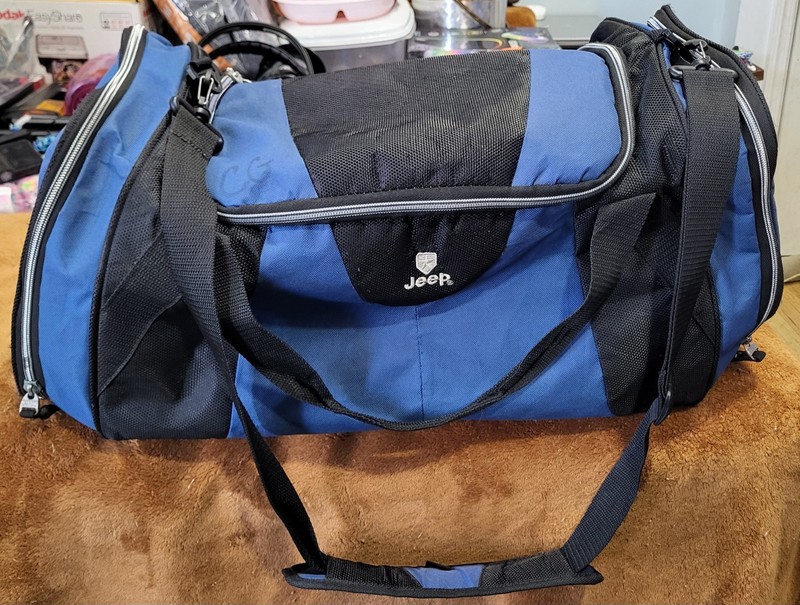 Jeep Duffle Workout Exercise Luggage Bag Blue And Black 20” X 9” X 10”