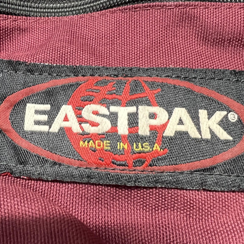 Vintage Eastpak USA Made Canvas Backpack Leather Bottom Adjustable Strap Maroon gallery
