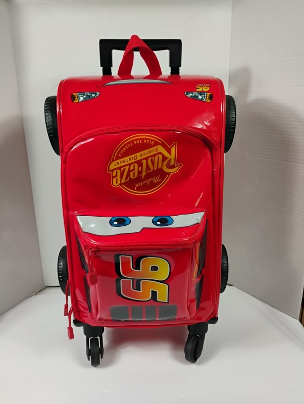 Disney Pixar Lightning McQueen Cars Kids 3D Rolling Suitcase Overnight Toy Bag