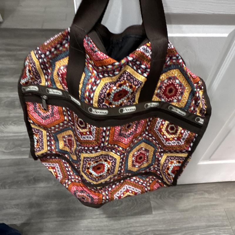 Le SportSac Multicolor Geometric Duffel Bag Weekender Carry-On Zip Closure