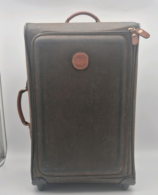 VTG BRIC’S Leather Luggage Brown Pebble Wheeled Suitcase***Made in Italy***
