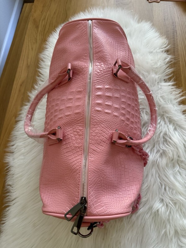 Privata Pink Crocodile Pattern Duffle Bag w/ handles & Adjustable Shoulder Strap gallery