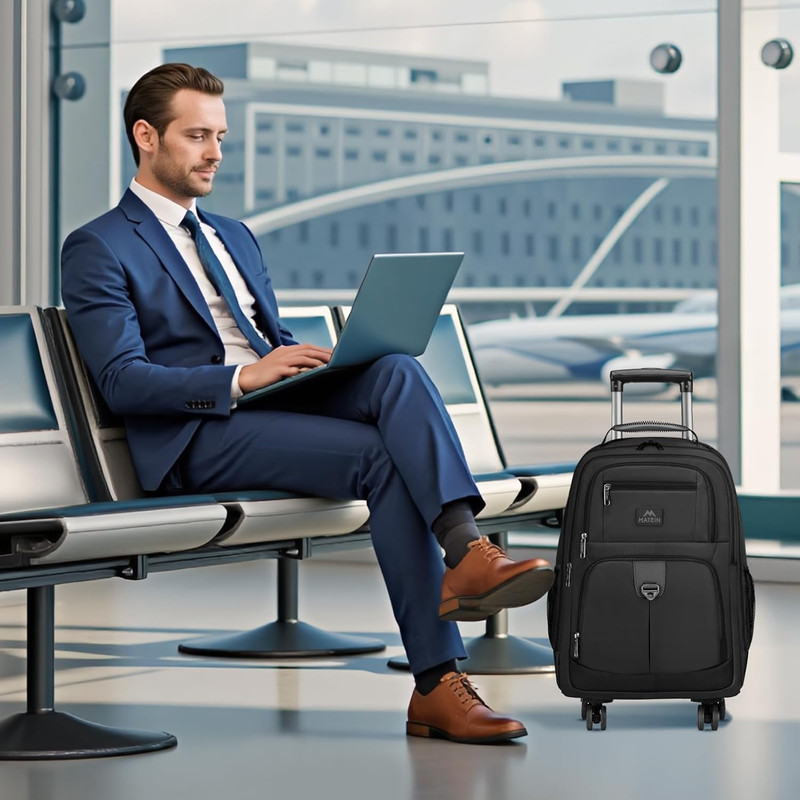 Rolling Backpack with 4 Wheels, 17 Inch Roller Travel Laptop Backpack for Women gallery