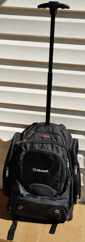 Microsoft Embroidered Logo Carry On Luggage Rolling Roller Backpack Laptop Bag