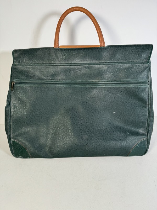 Source Perrier Collection Green & Tan Leather Luggage Tote Bag Carryon 19x15x7.5 gallery