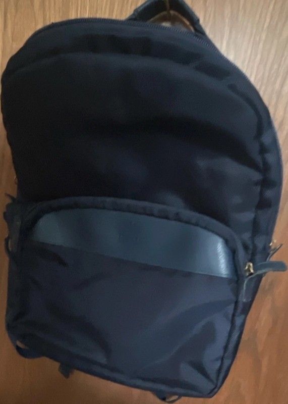 Blue Nylon Backpack 15″ Solid Adjustable Straps Front Pocket Pre-owned