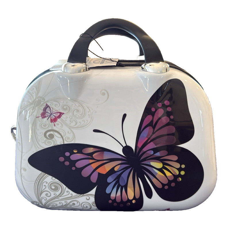 NEW World Traveler Butterfly 13-Inch Hardside Cosmetic Case Shoulder Tote