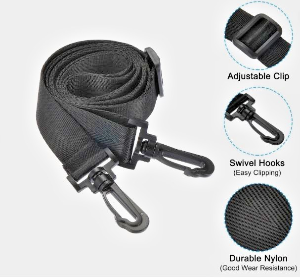 59″ Shoulder Strap, 0.98″ Width Adjustable Strap with Plastic Hooks, Black