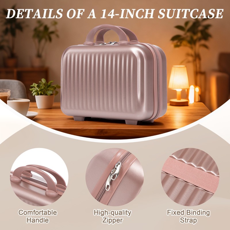 14" 20" ABS Spinner Luggage Set Front Opening Cosmetic Case gallery