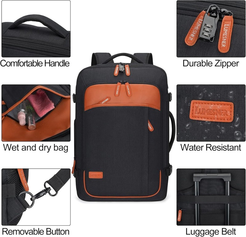 Multi-Functional Water Resistant Weekender Backpack with 4 Packing Cubes gallery