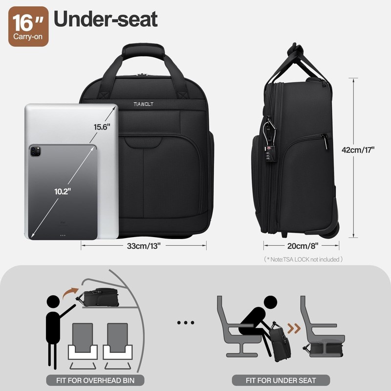 Multi-functional 16-Inch Underseat Carry on Luggage With Wheels Softside Ligh... gallery