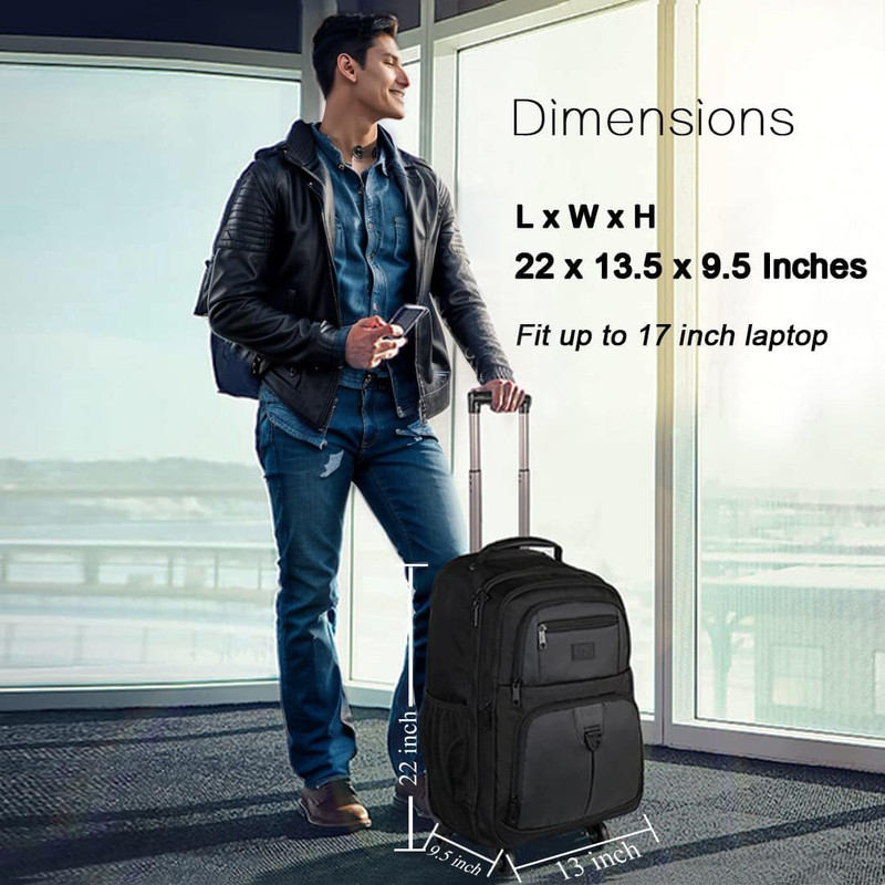 Rolling Backpack with 4 Wheels, 17 Inch Roller Travel Laptop Backpack for Women gallery