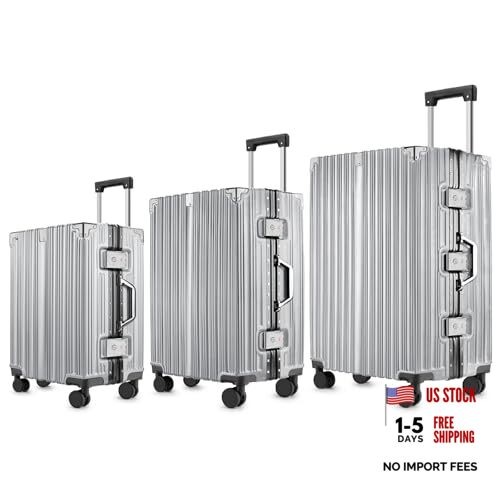 3-Piece Silver Zipperless Luggage Set – 20/24/28 – 20″ & 24-” & 28″