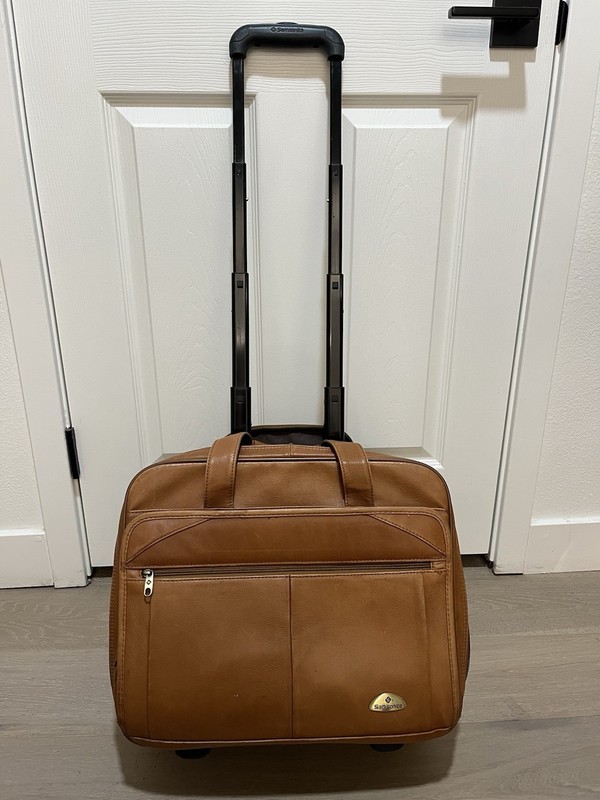 Samsonite Tan Leather Wheeled Portfolio Rolling CarryOn Laptop Briefcase Bag EUC