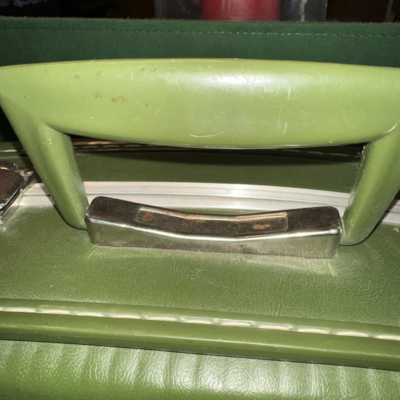 VTG Green Hard Shell Suitcase Carry On Luggage Travel Case No Key Prop gallery