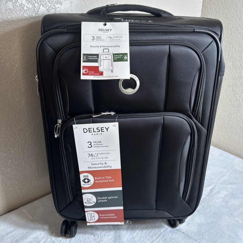 New Delsey Optimax Lite 2.0 Expandable Check-in Spinner Suitcase Black 27”