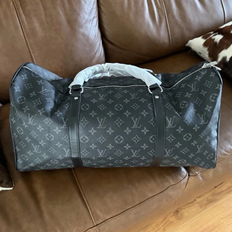 Louis Vuitton Monogram Duffle Bag Zip Closure Top Handles Black/Gray