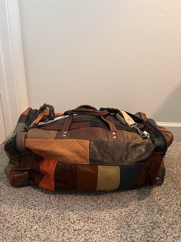 Patchwork Leather Multicolor Duffle Bag with Adjustable Straps made in Mexico gallery
