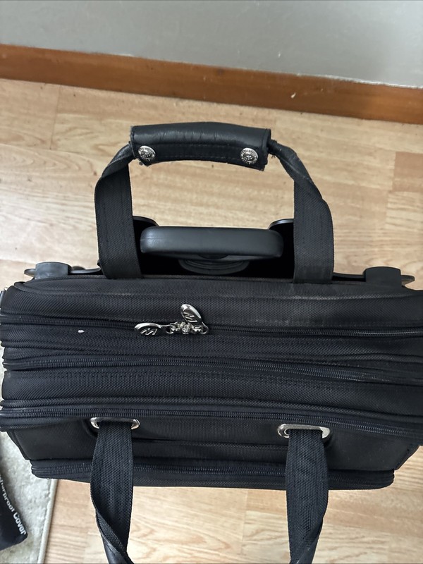 McKlein Vertical Briefcase Bag Black Rolling Carry On Collapsible Handle Leather gallery