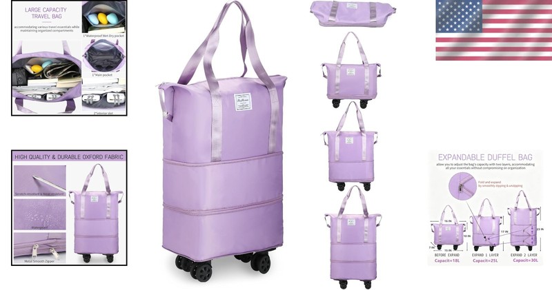 Travel-Ready Large Rolling Duffle Bag with Water-Repellent Oxford Cloth - 58L gallery