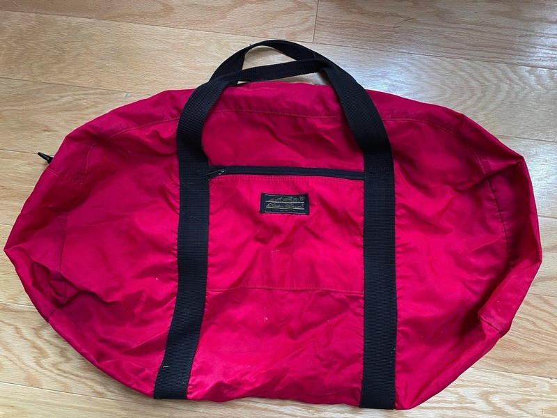 Eddie Bauer Red Canvas Nylon Duffle Bag Camping Double Strap