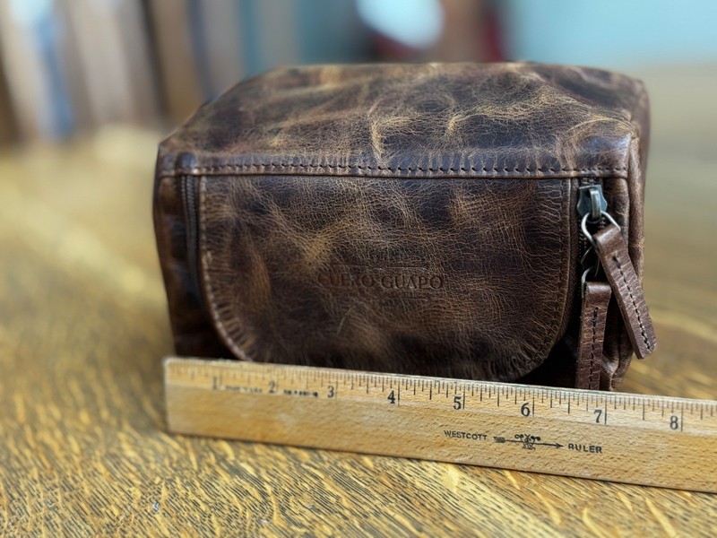 Full Grain Distressed Leather Kit Shaving Toiletry Travel Bag Dark Brown gallery