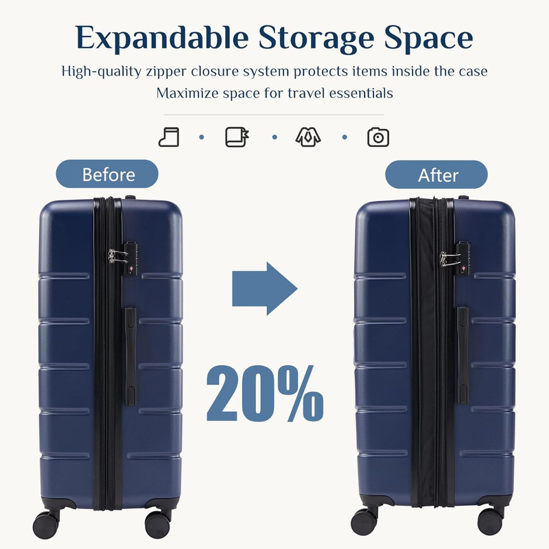 24 Inch Checked Luggage, ABS Hard Shell Lightweight Rolling Expandable Suitcase gallery