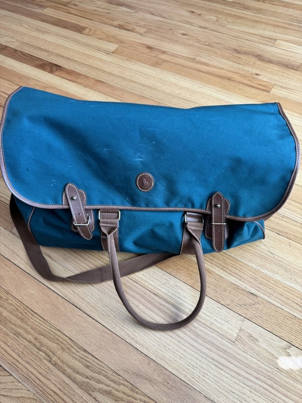 Polo Ralph Lauren Canvas Green Brown Leather 3 Set Luggage Carry On Weekender gallery