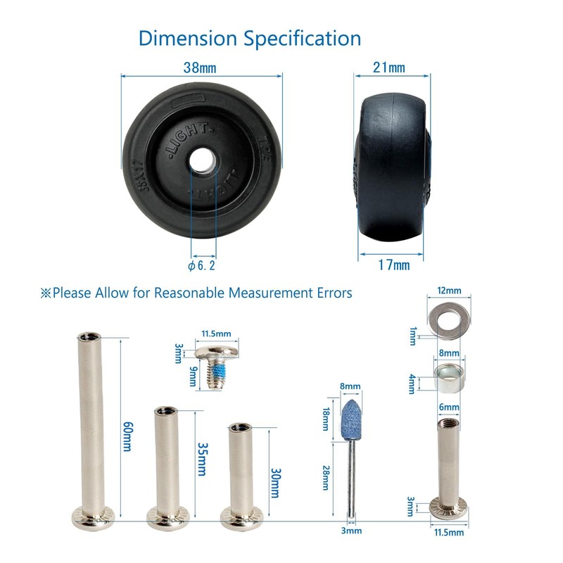 Luggage Suitcase Wheels Replacement Kit, 4 Pieces 1.5 38mm Wheels, Black gallery