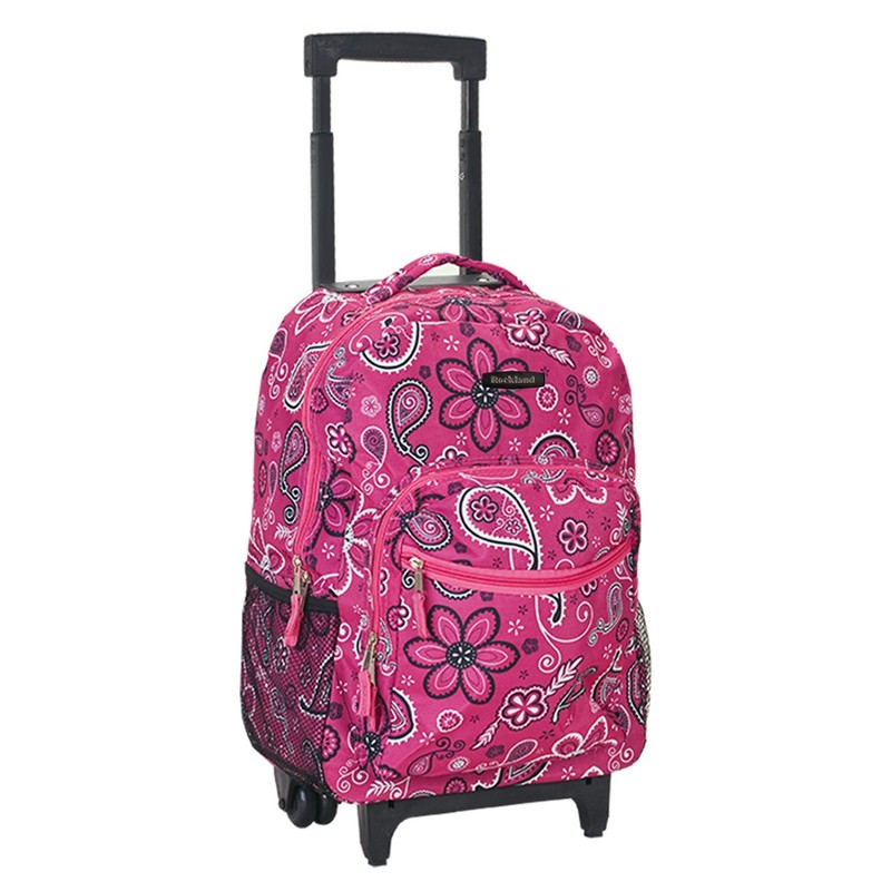 Double Handle Rolling Backpack 17 Inch Wheeled School Bag Bandana Pattern
