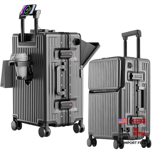 2-Piece Hardshell Zipperless Luggage Set – 20/26″ Aluminum Frame – Grey