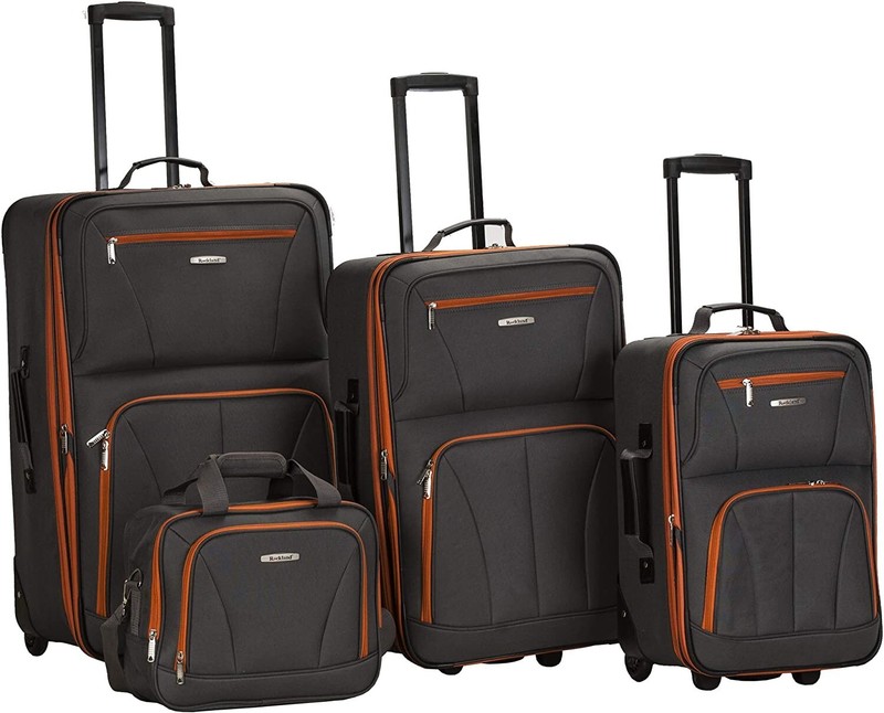 Rockland 4 Piece Upright Luggage Set Expandable Softside 28″ 24″ 20″ 14 Charcoal
