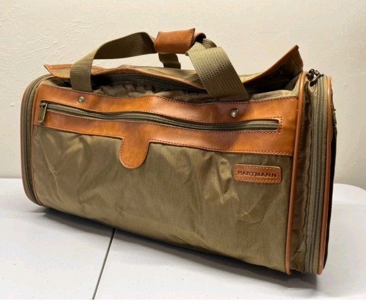 Hartmann Duffle Bag Nylon Leather Overnight Weekend Carry On W/Shoulder Strap