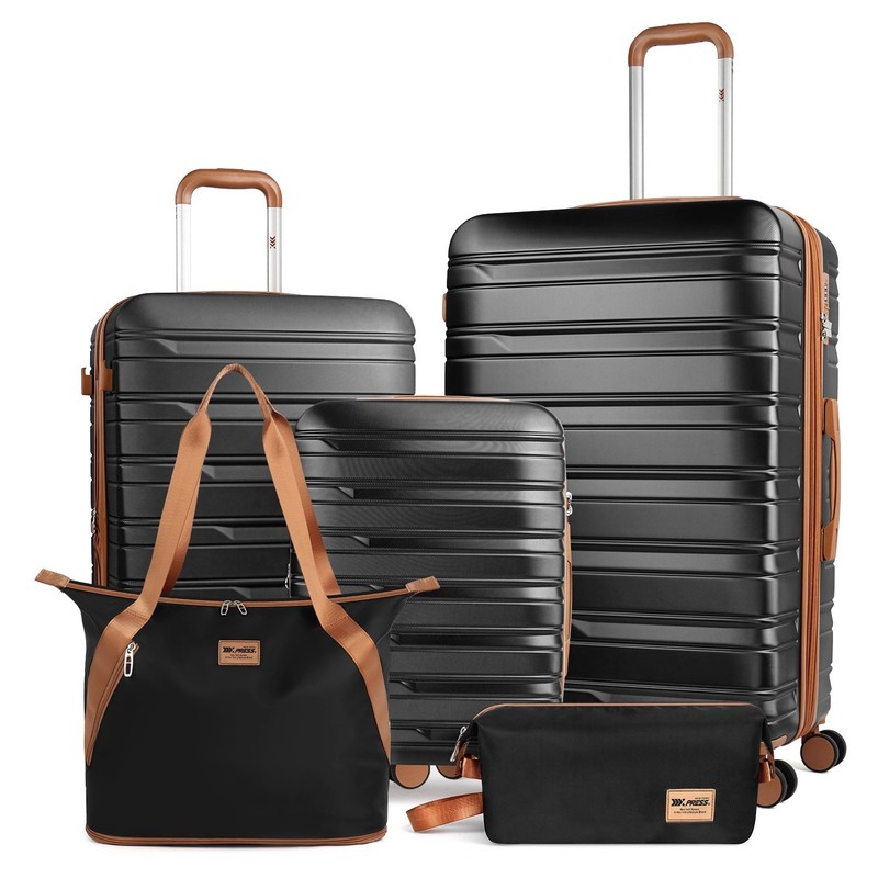 Expandable 5-Piece Luggage Set with Spinner Wheels & TSA Lock Hard Suitcase