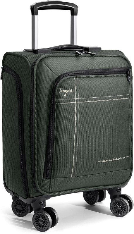 17″ Green Softside Underseat Luggage with Removable Spinner Wheels