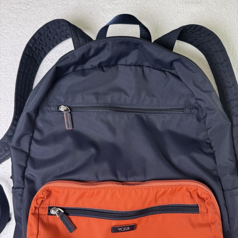 TUMI Packable Backpack Just In Case Navy Blue Orange Foldable Travel Bag gallery
