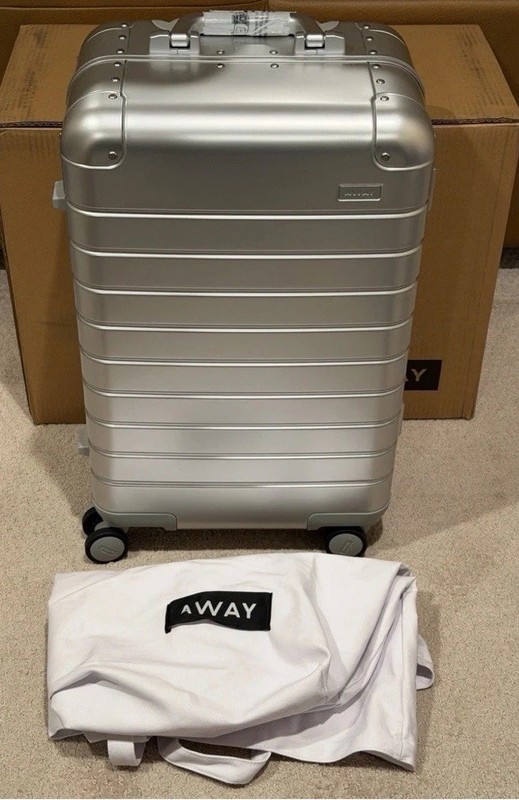 Away Luggage The Bigger Carry-On: Aluminum Edition Silver Suitcase – Brand New