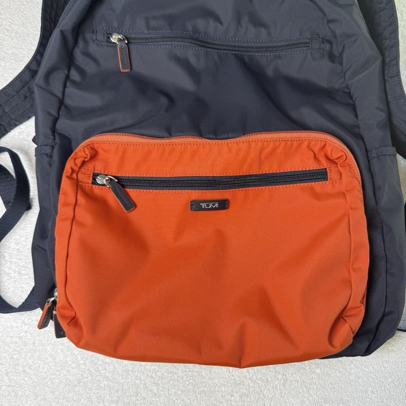 TUMI Packable Backpack Just In Case Navy Blue Orange Foldable Travel Bag gallery