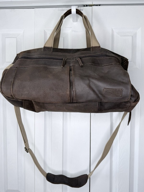 National Geographic Explorer Brown Suede Khaki Canvas Trim Duffel Bag NEW
