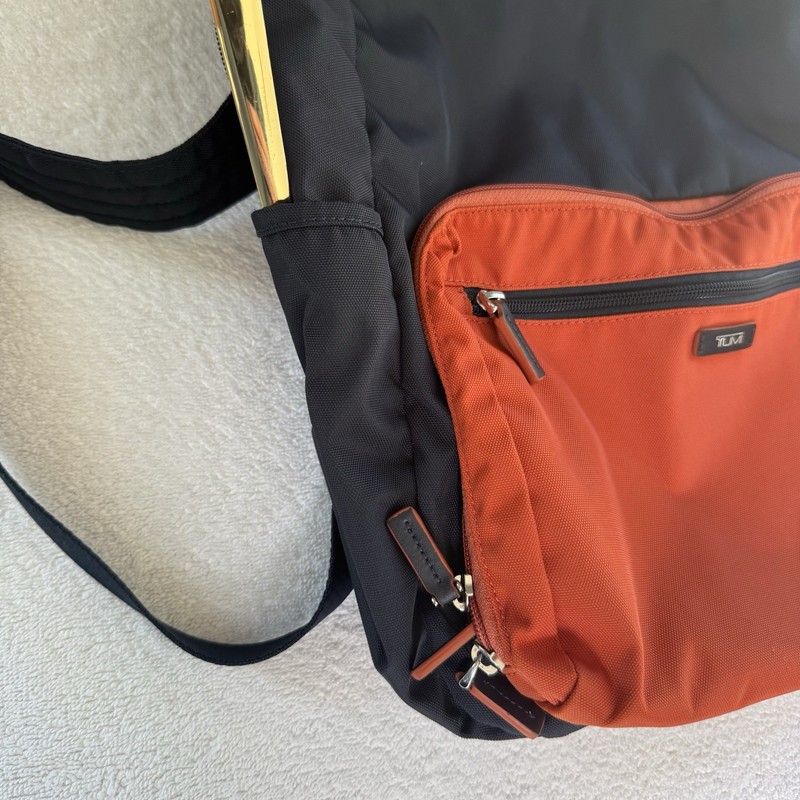 TUMI Packable Backpack Just In Case Navy Blue Orange Foldable Travel Bag gallery
